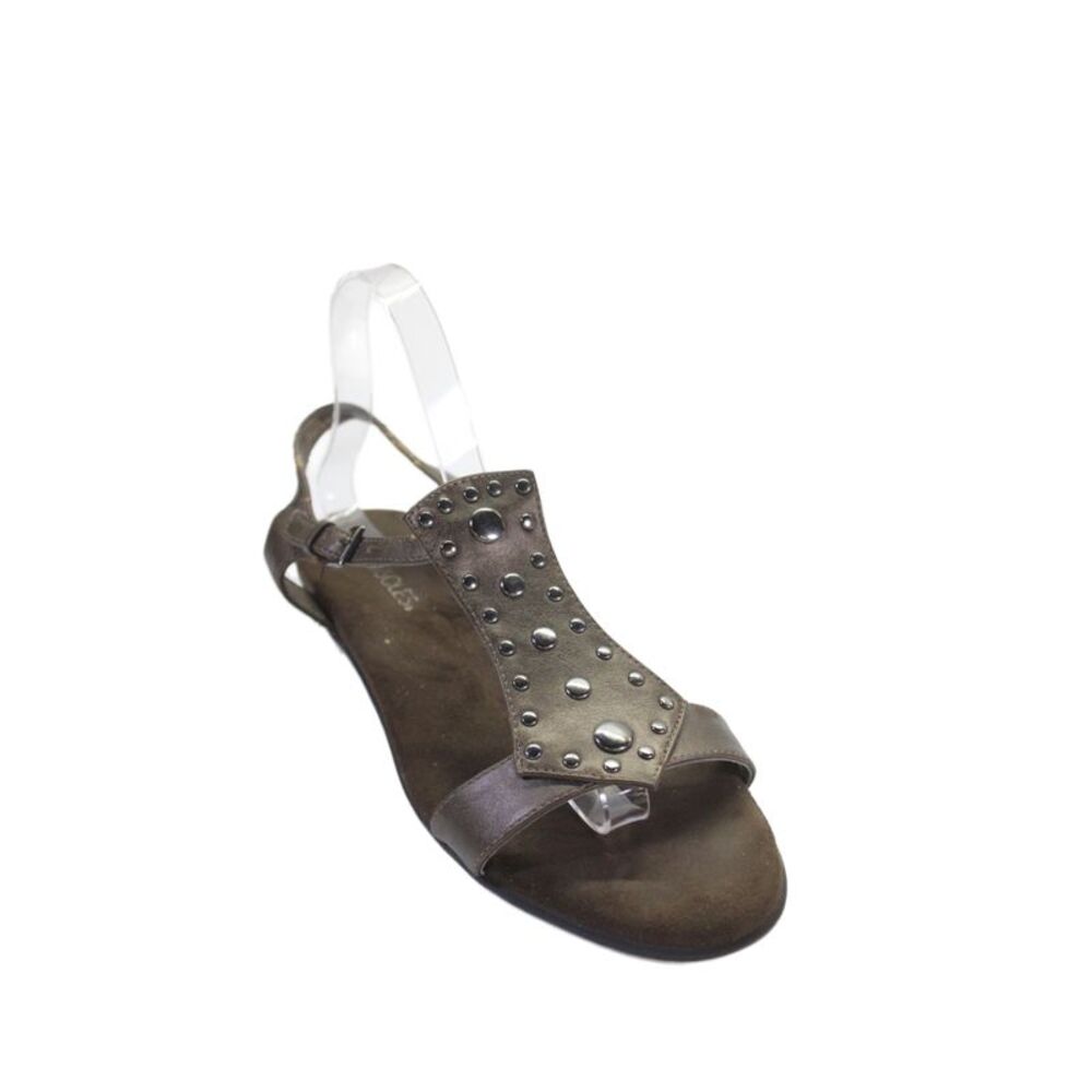 Aerosoles Womens Leather Studded Ankle Buckled Sandals Brown Size 9